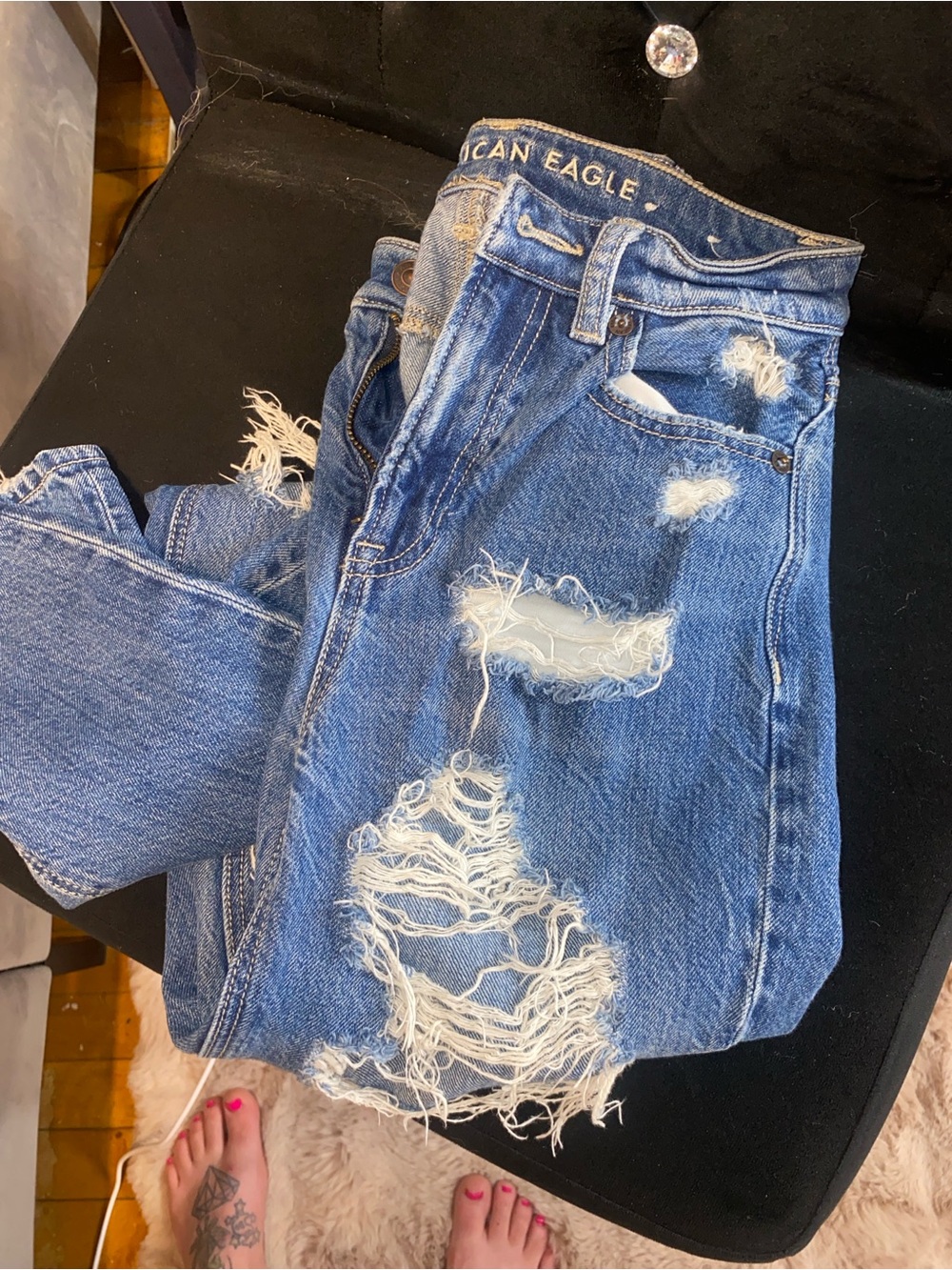 American Eagle Outfitters Ripped Blue Boyfriend Jeans